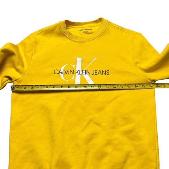 Calvin Klein Jeans Yellow Pullover Crewneck Sweatshirt Logo Unisex Small - Picture 5 of 5